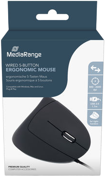 Mysz MediaRange Wired 5-Button Ergonomic USB Black (MROS230) - obraz 2