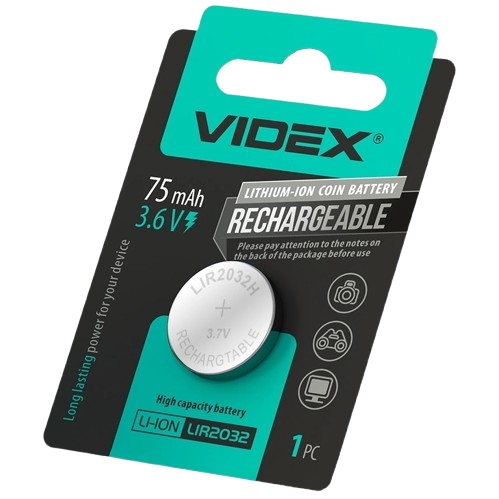Акумулятор літієвий Videx LIR2032 BLISTER CARD CR2032 3.6 В D20-H3.2 мм - Фото 1 Акумулятор літієвий Videx LIR2032 BLISTER CARD CR2032 3.6 В D20-H3.2 мм - зображення 1