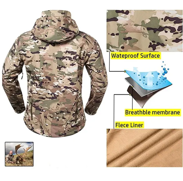 Костюм мультикам розмір XXXL утеплений Shark Skin Soft Shell Multicam з водовідштовхувальним ефектом - зображення 6