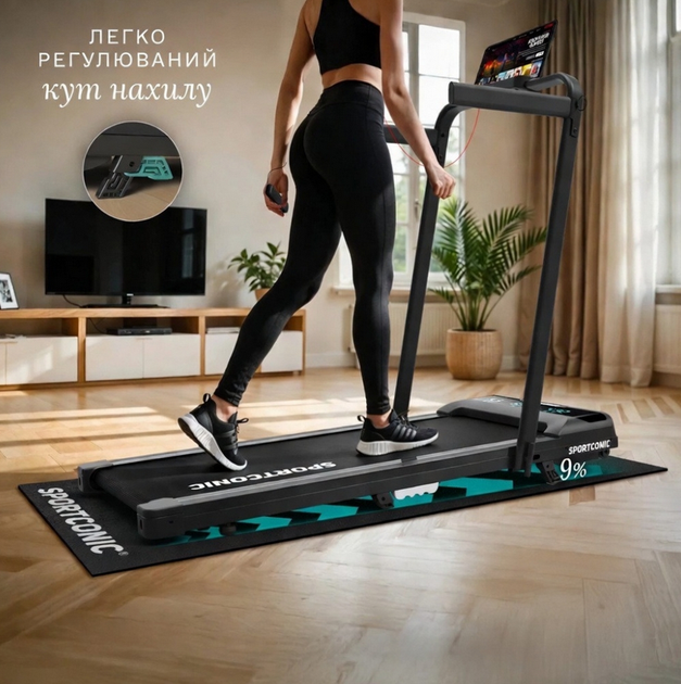 Беговая дорожка Sportconic до 12 км/ч с регулируемым наклоном LED-дисплей пульт дистанционного управления черная - Фото 4 Беговая дорожка Sportconic до 12 км/ч с регулируемым наклоном LED-дисплей пульт дистанционного управления черная - изображение 4
