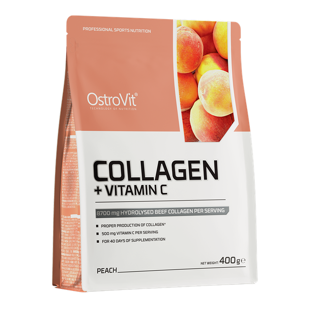 Колаген з вітаміном C Ostrovit (Collagen+Vitamin C) 400 г зі смаком персика OST24955 - Фото 1 Колаген з вітаміном C Ostrovit (Collagen+Vitamin C) 400 г зі смаком персика OST24955 - зображення 1
