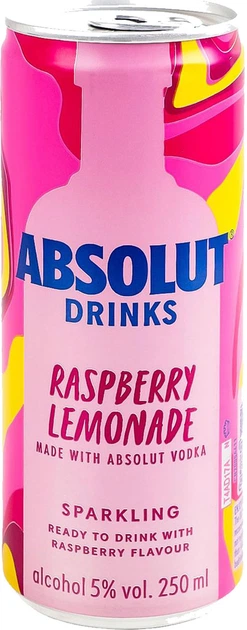 Напій слабоалкогольний Absolut Vodka with Raspberry Lemonade Газований 5% 0.25 л (7312040323043) - Фото 1 Напій слабоалкогольний Absolut Vodka with Raspberry Lemonade Газований 5% 0.25 л (7312040323043) - зображення 1