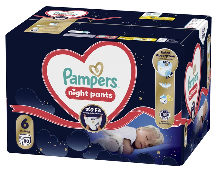 Подгузники-трусики ночные Pampers Night Pants Размер 6 (13-19 кг) 80 шт (8006530320511) - Фото 2 Подгузники-трусики ночные Pampers Night Pants Размер 6 (13-19 кг) 80 шт (8006530320511) - изображение 2