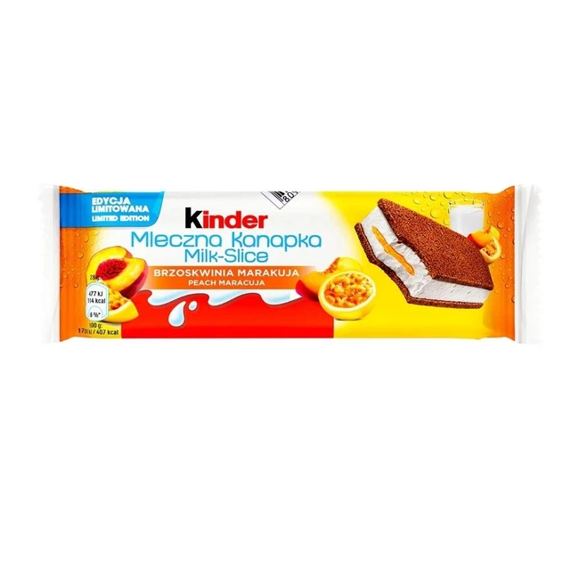 Упаковка бісквітів Kinder Milk Slice Персик та Маракуя 20 шт х 28