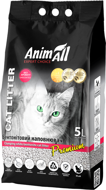 Наполнитель для кошачьего туалета AnimAll Бентонитовый комкующий 4.2 кг (5 л) Белый (4820224500614) - изображение 2