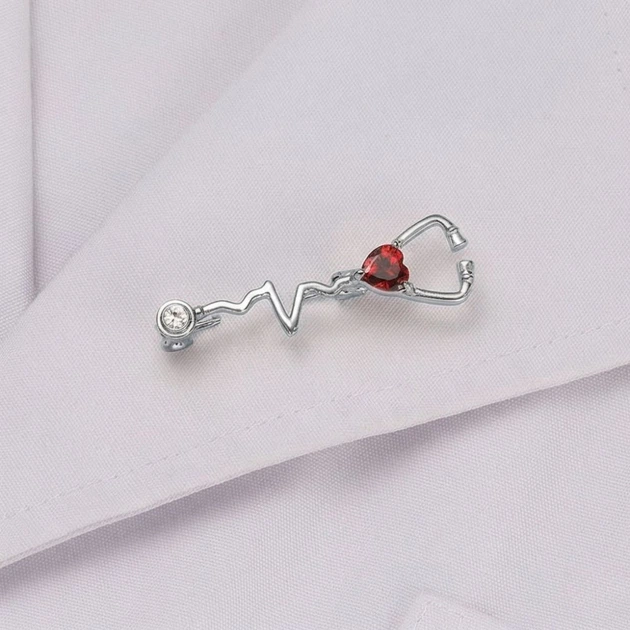 Брошь унисекс BROCHE бижутерия Медицина Стетоскоп с сердечком серебристая BRBF112150 - изображение 5