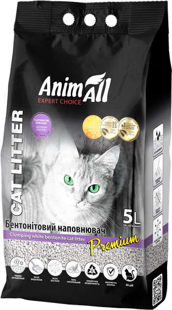 Наполнитель для кошачьего туалета AnimAll Бентонитовый комкующий с ароматом лаванды 4.2 кг (5 л) Белый (4820224500560) - Фото 2 Наполнитель для кошачьего туалета AnimAll Бентонитовый комкующий с ароматом лаванды 4.2 кг (5 л) Белый (4820224500560) - изображение 2