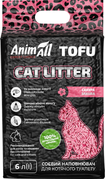 Наполнитель для кошачьего туалета AnimAll ТОФУ Сакура 2.6 кг / 6