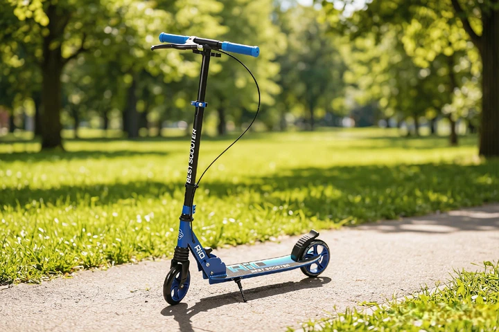 Самокат Best Scooter RIO двухколесный колеса PU 145 мм, амортизатор, ручной тормоз Blue 5–12 лет (R-31420) - изображение 9