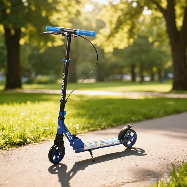 Самокат Best Scooter RIO двухколесный колеса PU 145 мм, амортизатор, ручной тормоз Blue 5–12 лет (R-31420) - изображение 10