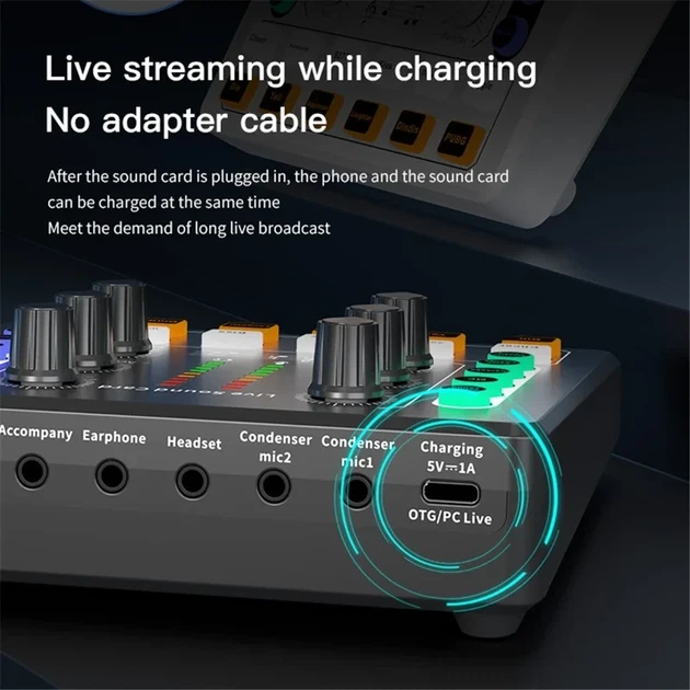 Внешняя звуковая карта M8, аудиоинтерфейс, микшер, Bluetooth адаптер Live Sound Card USB-гарнитура для микрофона - изображение 2