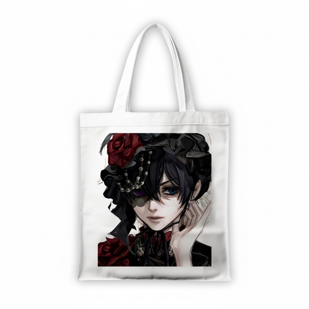 Сумка-шопер Темный дворецкий Black Butler Сиэль Фантомхайв 39x35 см белая из льна 6548 - Фото 1 Сумка-шопер Темный дворецкий Black Butler Сиэль Фантомхайв 39x35 см белая из льна 6548 - изображение 1