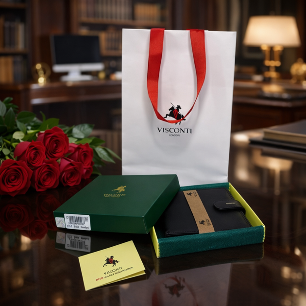 Мужское кожаное портмоне Visconti HT7 Stamford Black — Натуральная кожа, RFID-защита, Slim-дизайн, Черное - изображение 13