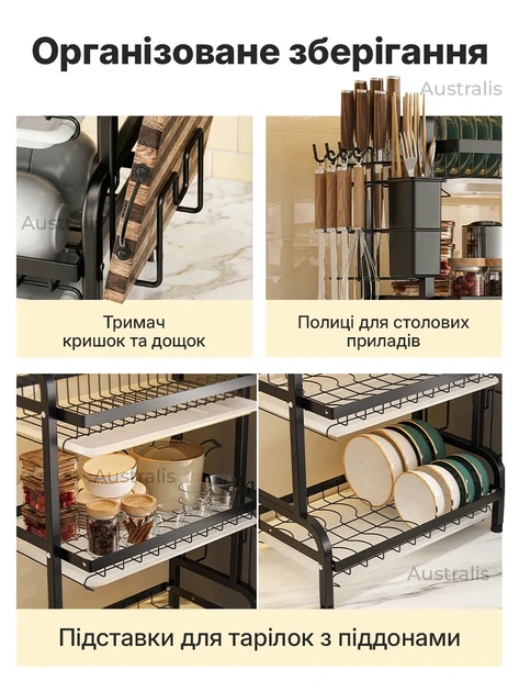 Сушилка для посуды на кухню, многоярусная сушка для посуды кухонная органайзер для посуды с поддонами для стекания воды настольная 3 яруса - Фото 3 Сушилка для посуды на кухню, многоярусная сушка для посуды кухонная органайзер для посуды с поддонами для стекания воды настольная 3 яруса - изображение 3