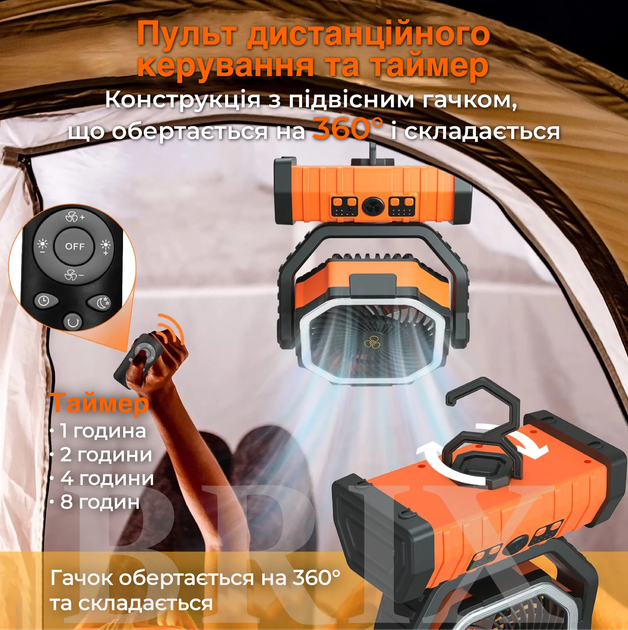 Портативный аккумуляторный вентилятор Оранжевый 20000mAh Фонарь Павербанк Дистанционное управление - изображение 3