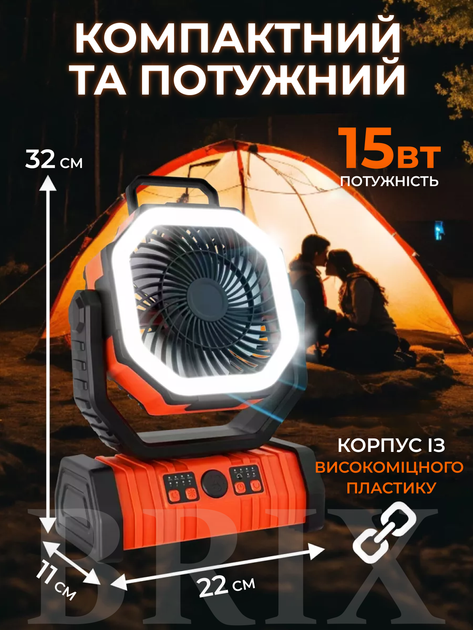 Портативный аккумуляторный вентилятор Оранжевый 20000mAh Фонарь Павербанк Дистанционное управление - изображение 5