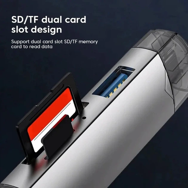Переходник 6 в 1 (USB, Type-C, Micro-USB, TF, SD), OTG Адаптер-Хаб, концентратор, Hub, разветвитель - изображение 4