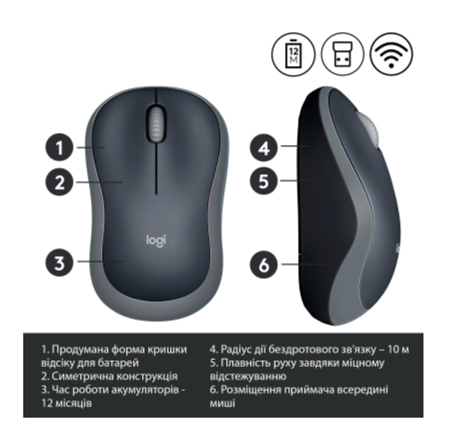 Мишка Logitech M185 swift grey (910-002238) - изображение 2