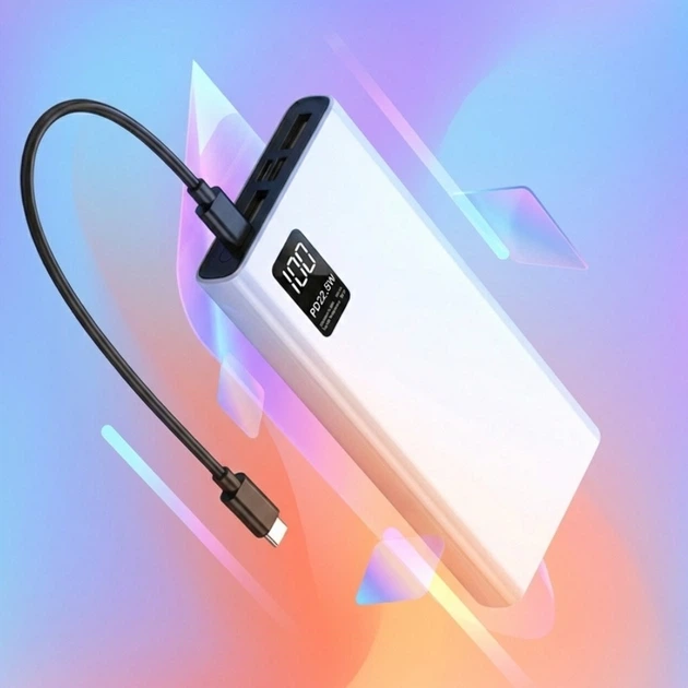 Повербанк 10000 мАч Power Bank Hinne білий з швидкою зарядкою QC USB 3.0, Type-C LED-дисплей - Фото 5 Повербанк 10000 мАч Power Bank Hinne білий з швидкою зарядкою QC USB 3.0, Type-C LED-дисплей - зображення 5
