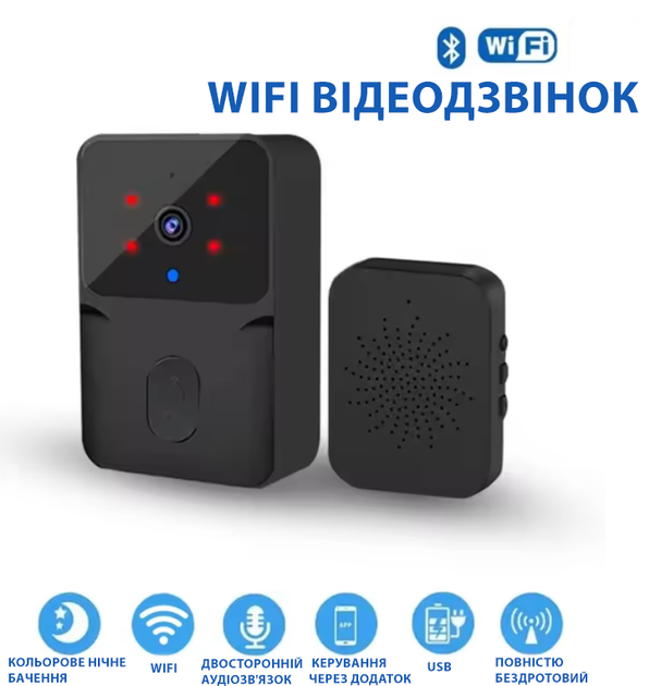 Дверний дзвінок з відеокамерою і двостороннім аудіо Wi-Fi Чорний KT6011301 - зображення 4