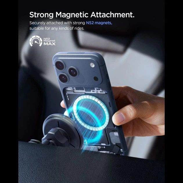 Автодержатель с функцией беспроводной зарядки Spigen EV15MAQ Essential Magnetic Vent Car Mount 15W Qi2 Black with MagSafe (ACP10513) - Фото 3 Автодержатель с функцией беспроводной зарядки Spigen EV15MAQ Essential Magnetic Vent Car Mount 15W Qi2 Black with MagSafe (ACP10513) - изображение 3