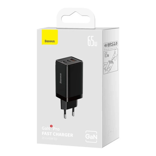 Сетевое зарядное устройство Baseus GaN5 Pro FC 65W 2xUSB-C | USB-A with USB-C to USB-C Cable Black (CCGP120201) - изображение 5