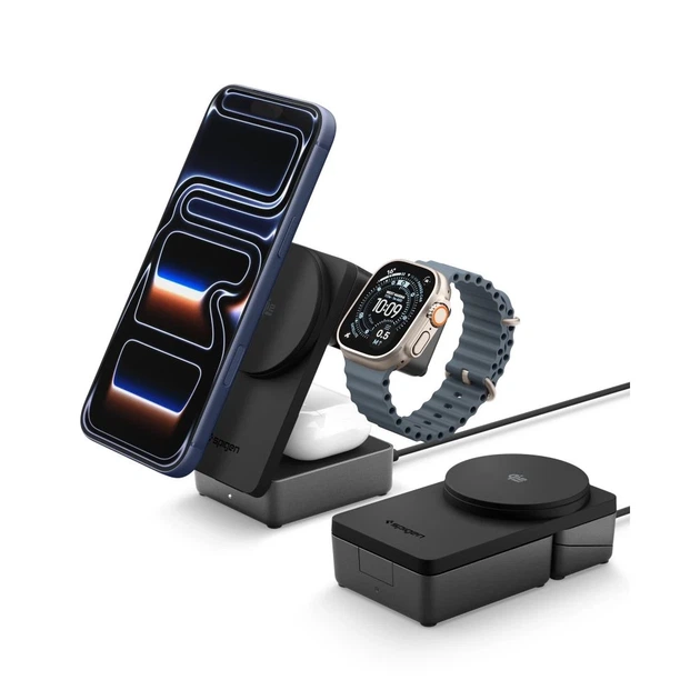 Беспроводная зарядка Spigen Essential 3in1 Magnetic 25W Qi2.2 Black with MagSafe (ACH10398) - изображение 6