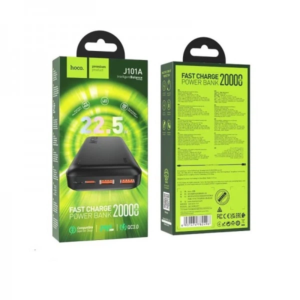 Зовнішній акумулятор HOCO J101A Astute 22.5W fully compatible power bank 20000mAh Black (6931474782496) (21162) - изображение 2