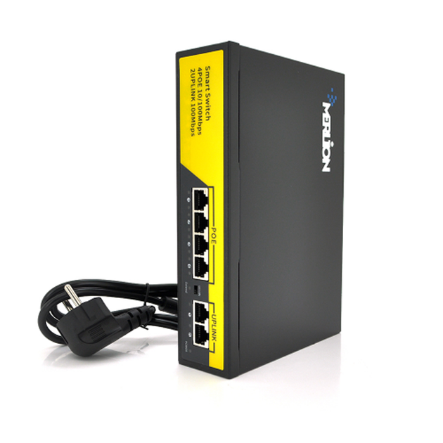 POE комутатор Merlion 4 POE 10/100 + 2 RJ45 10/100 + вбудований блок живлення 52V 1.38A - Фото 1 POE комутатор Merlion 4 POE 10/100 + 2 RJ45 10/100 + вбудований блок живлення 52V 1.38A - зображення 1