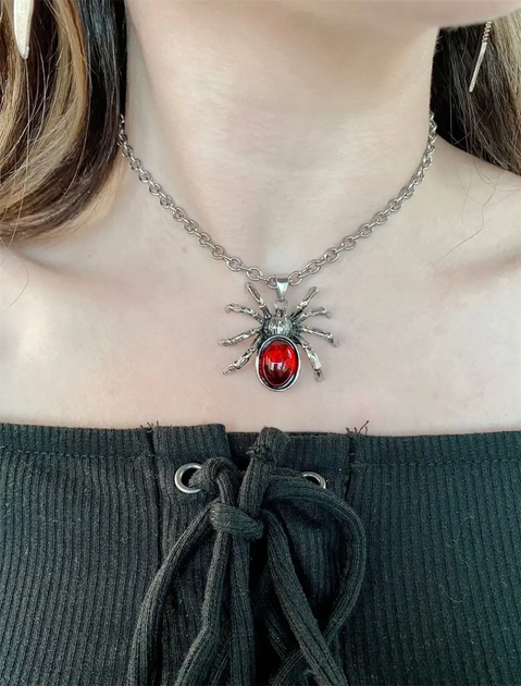 Кулон подвеска Spider паук в виде паука и красного кристалла готическое в стиле панк - изображение 4