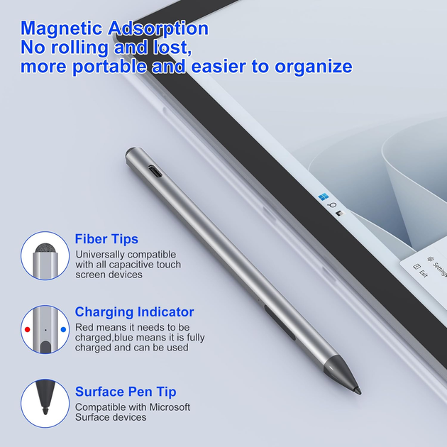 Стилус Surface Pen для Microsoft Surface Pro - 75 дней работы от батареи + 4096 Гц наклона и давления + колпачок для сенсорного - изображение 5