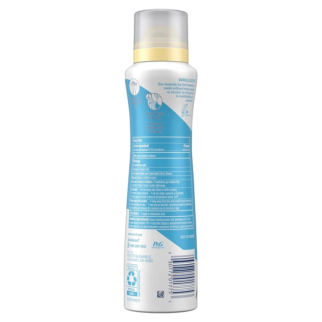 Сухий антиперспірант-дезодорант SECRET Weightless Dry Spray Vanilla , 116 г з ароматом ванілі та аргановою олією, 48 годин дії - зображення 2
