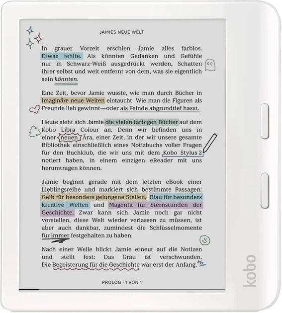 Електронна книга 7" Kobo Libra 2 / 32 ГБ / Linux / Wi-Fi / Bluetooth / Сенсорний E-Ink екран (1264 × 1680) / Налаштовувана яскравість / Вологозахищеність IPX8 / До 3 тижнів роботи від батареї / Біла Б/В - зображення 2