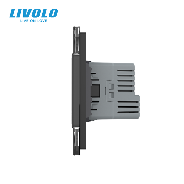 Умный сенсорный диммер с розеткой USB Type-C 18Вт LIVOLO 16А 230В, с заземлением, шторки, черный, стекло - изображение 2