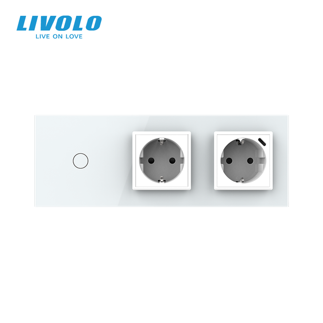 Розумний сенсорний вимикач із розеткою та розеткою USB Type-C 18 Вт, із заземленням LIVOLO білий скло - зображення 3