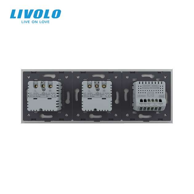 Умный сенсорный диммер LIVOLO с двумя розетками с USB Type-C 18Вт, серый матовий, стекло, 16A 230V, заземление, шторки - изображение 4