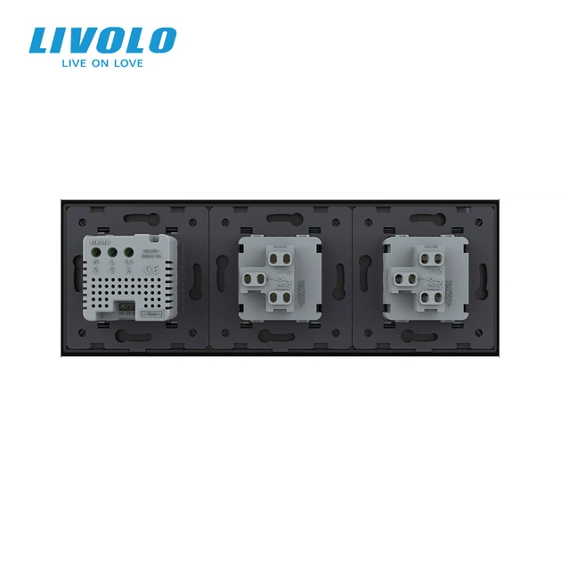 Сенсорный терморегулятор для теплого пола LIVOLO с 2-клавишным выключателем (1-1), черный, стеклянная рамка - изображение 4