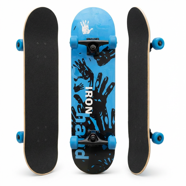 Скейтборд деревянный SP-Sport Skateboard Iron Hand 4411-3 размер 78х20см Black-Blue - изображение 2