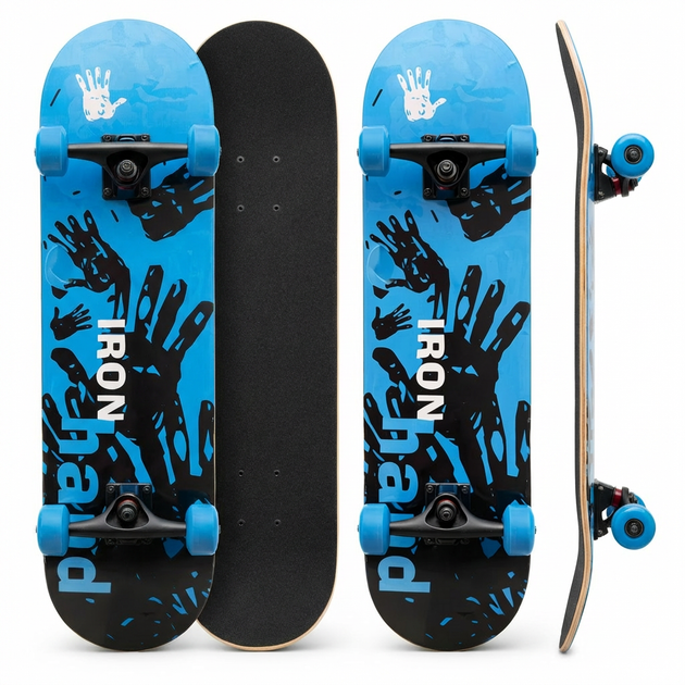 Скейтборд деревянный SP-Sport Skateboard Iron Hand 4411-3 размер 78х20см Black-Blue - изображение 3