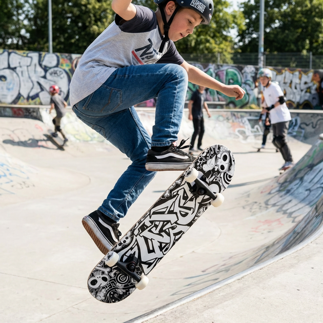 Скейтборд дерев'яний SP-Sport Skateboard Graffiti 4411-2 розмір 78х20см Black-White - зображення 7