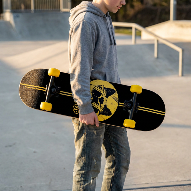 Скейтборд деревянный SP-Sport Skateboard Cat 4411-4 размер 78х20см Black-Yellow - Фото 9 Скейтборд деревянный SP-Sport Skateboard Cat 4411-4 размер 78х20см Black-Yellow - изображение 9
