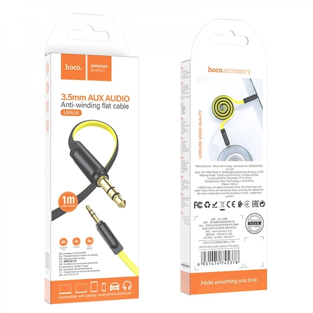 able AUX 3.5mm to 3.5mm (1 м) - Hoco UPA16 - Yellow (750314) - зображення 2