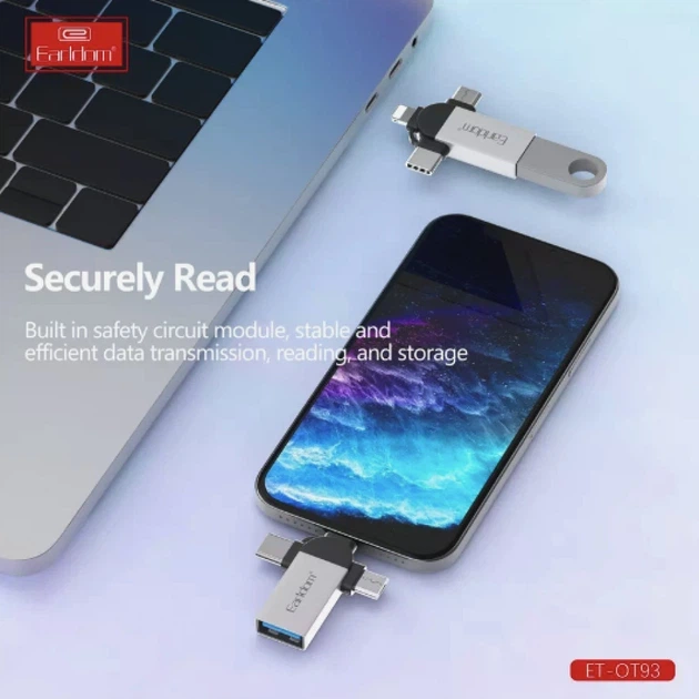 Adapter OTG USB3.0 To Micro USB, Lightning, USB C — Earldom ET-OT93 — Grey (778371) - Фото 5 Adapter OTG USB3.0 To Micro USB, Lightning, USB C — Earldom ET-OT93 — Grey (778371) - изображение 5