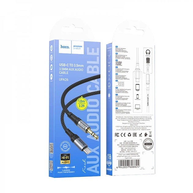 Cable AUX To USB C (1m) — Hoco UPA26 — Black (777064) - Фото 7 Cable AUX To USB C (1m) — Hoco UPA26 — Black (777064) - зображення 7