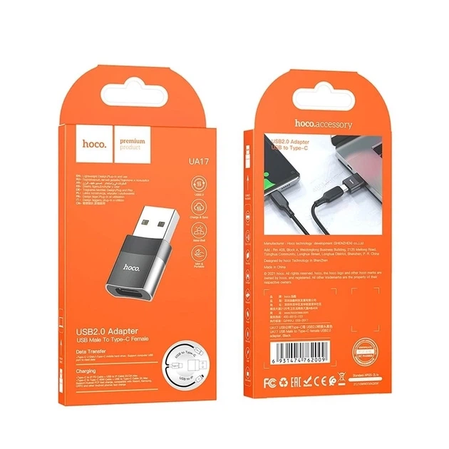 Adapter USB A To USB C — Hoco UA17 — Black (777118) - Фото 5 Adapter USB A To USB C — Hoco UA17 — Black (777118) - изображение 5