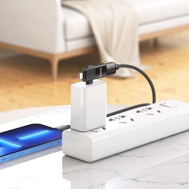 Adapter 2 in 1 Lightning/USB-C to USB 2.0 — Hoco UA17 303 — Black (777114) - Фото 2 Adapter 2 in 1 Lightning/USB-C to USB 2.0 — Hoco UA17 303 — Black (777114) - зображення 2