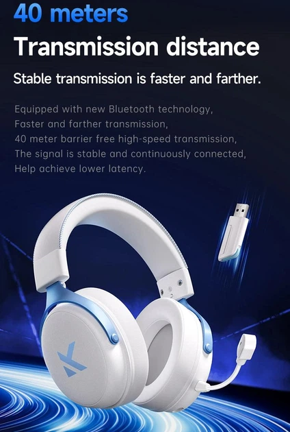 Бездротові ігрові навушники MCHOSE V9 Pro з мікрофоном 2.4G + Bluetooth, 7.1 Surround Sound (White) - зображення 5