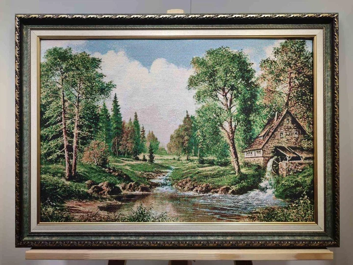 Картина гобеленовая в багетной раме Мельница 40x60см. №G360 - Фото 1 Картина гобеленовая в багетной раме Мельница 40x60см. №G360 - изображение 1