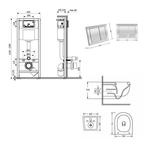 Готовое решение Qtap для ванной комнаты: подвесной унитаз Taurus Ultra Quiet 515×360×350 + комплект инсталляции Nest 4 в 1 - изображение 3