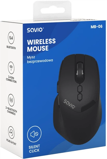 Mysz Savio MB-06 Ergonomic Wireless Black (SAVMB-06) - obraz 6